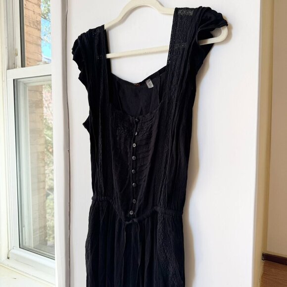 New Free People FP One Sydney Jumpsuit Gauze Lightweight Lace in Black Medium - Picture 7 of 13